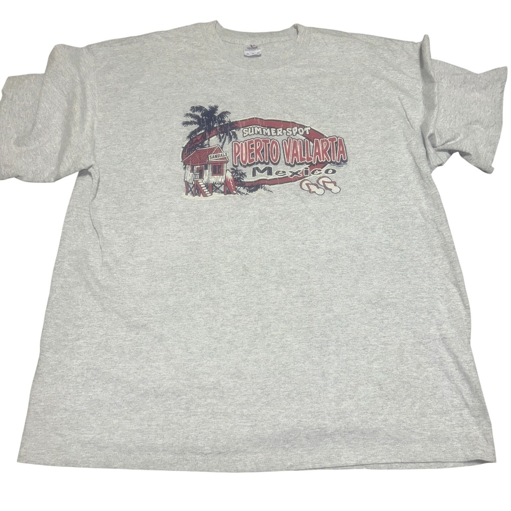 Yazbek‎ Mens Puerto Vallarta Mexico Graphic T-Shirt 2XL Gray Heavy Weight Tee